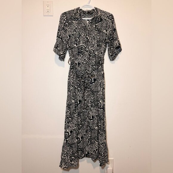 Zara Black White Shirt Midi Belted Dress size S - Picture 5 of 8